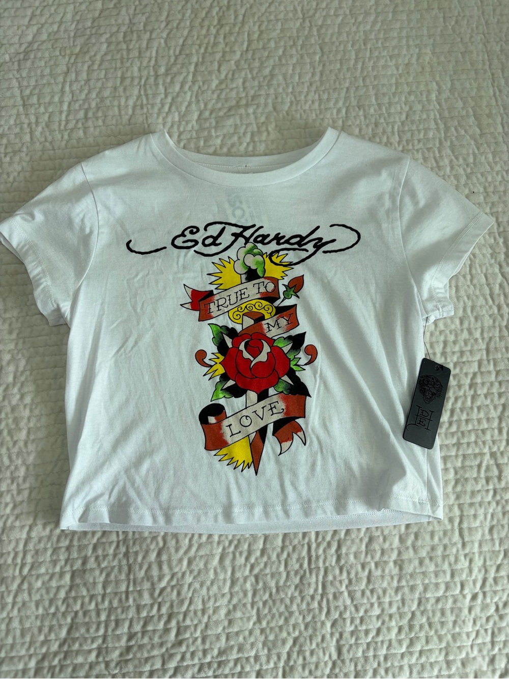 Ed Hardy Women’s White Crop Top True To My Love NWT